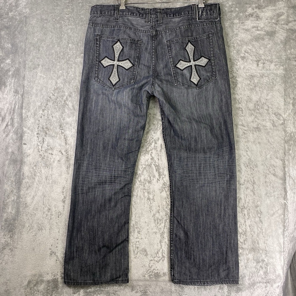 Helix Jeans Mens‎ Size 38x30 Blue Dark Wash Boot Cross Pockets Y2K Relaxed Fit